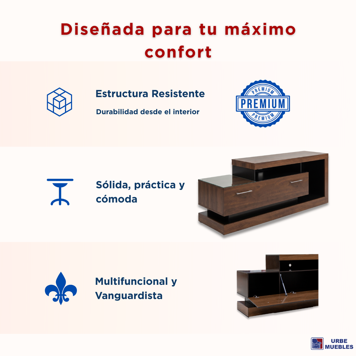 Mesa de TV Bruselas Con Cajon Minimalista Color Nogal