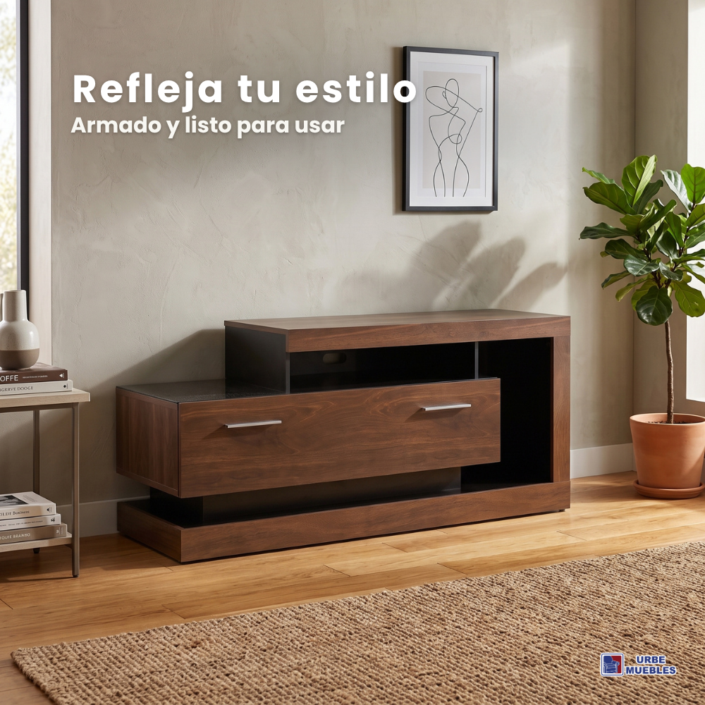 Mesa de TV Bruselas Con Cajon Minimalista Color Nogal