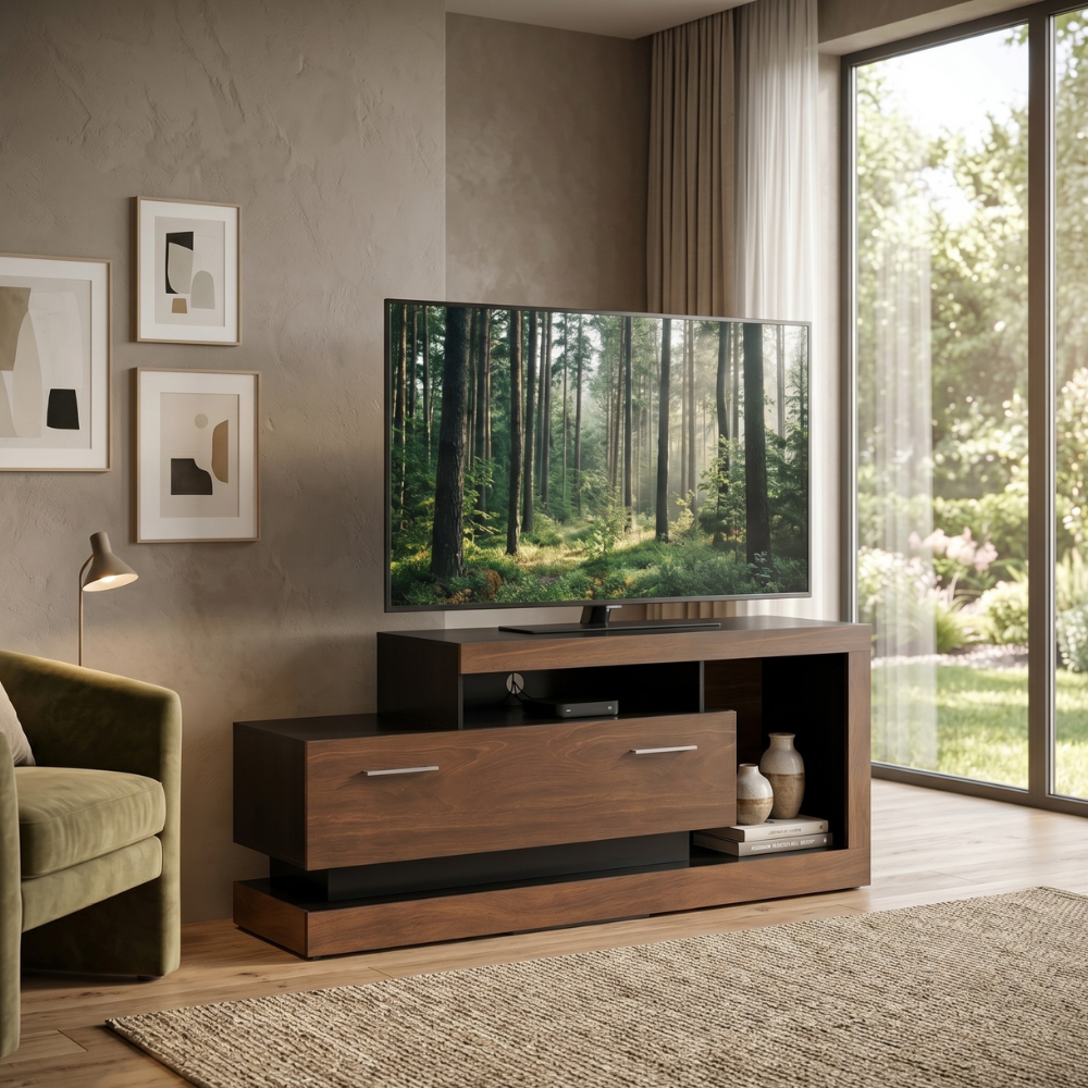 Mesa de TV Bruselas Con Cajon Minimalista Color Nogal 1000013330