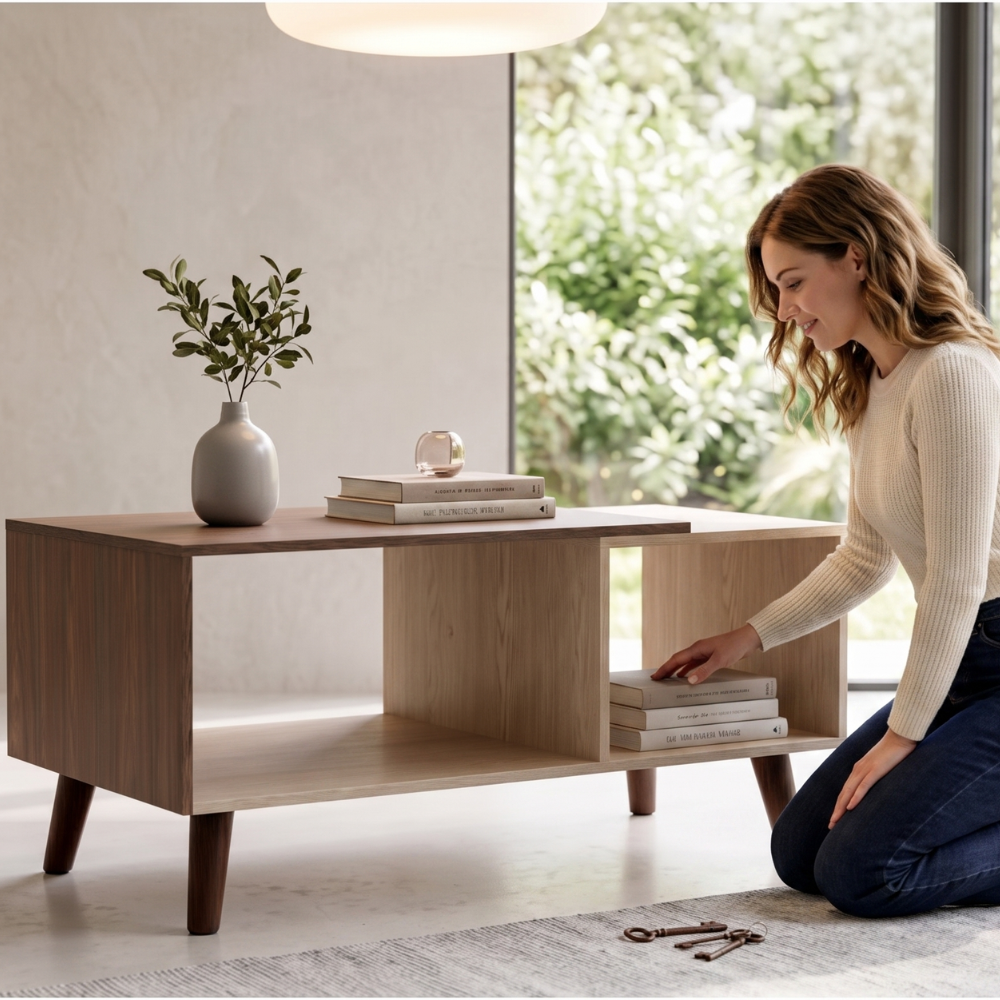 Mesa De Centro Lucca Estilo Nórdico Organizadores Bicolor Beige 1000013425