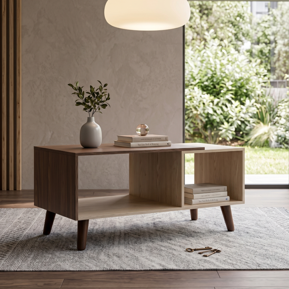 Mesa De Centro Lucca Estilo Nórdico Organizadores Bicolor Beige 1000013425