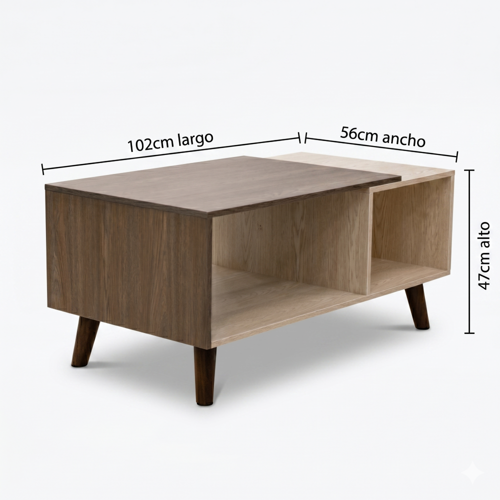 Mesa De Centro Lucca Estilo Nórdico Organizadores Bicolor Beige 1000013425
