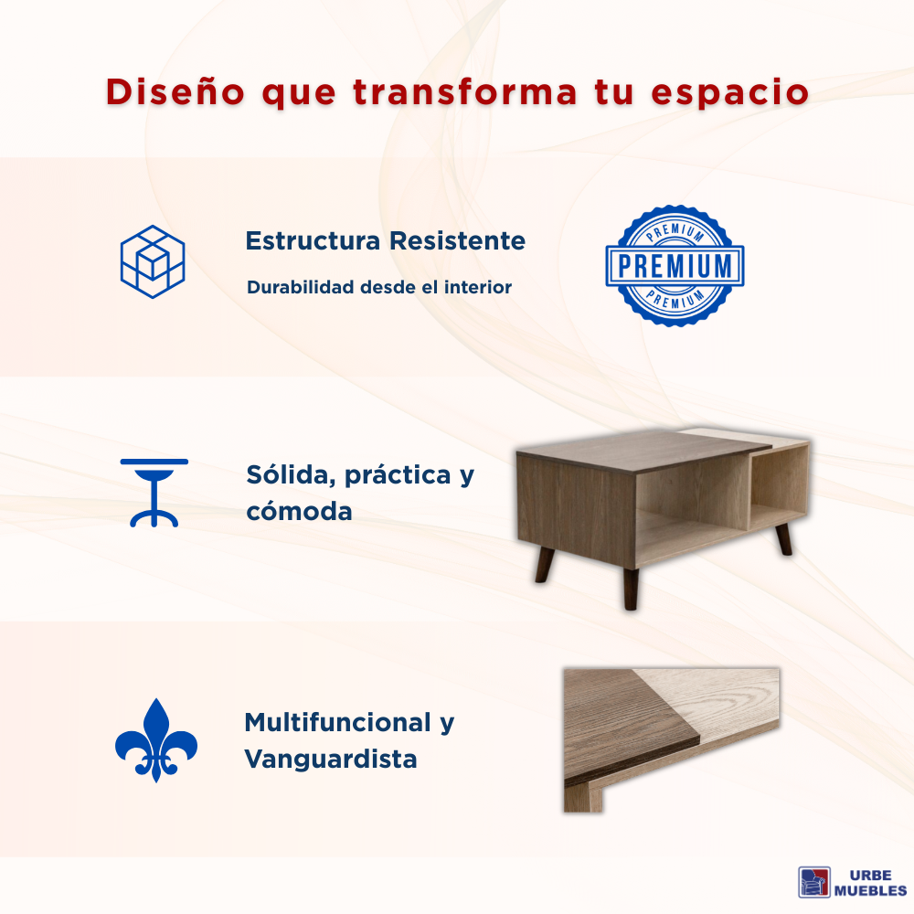 Mesa De Centro Lucca Estilo Nórdico Organizadores Bicolor Beige 1000013425
