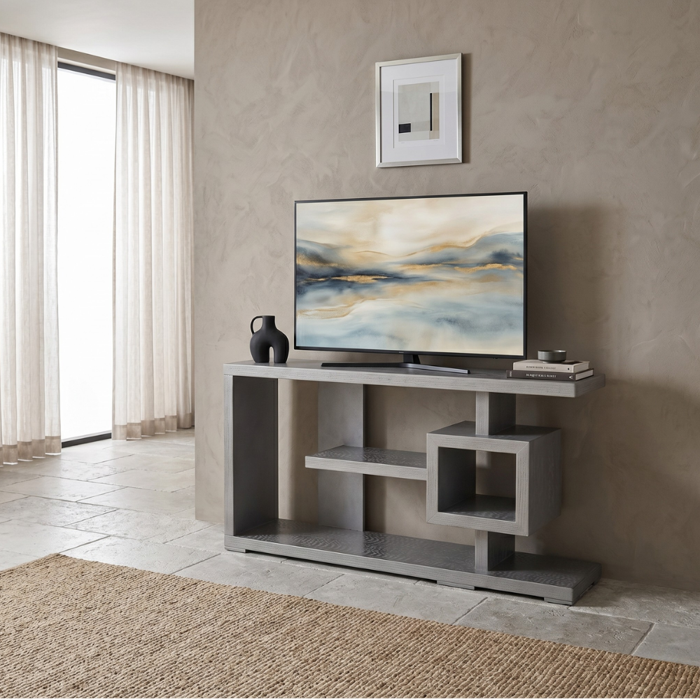 Mesa de TV Moderno Bremen 1.60m Con Repisas Color Gris 1000013865