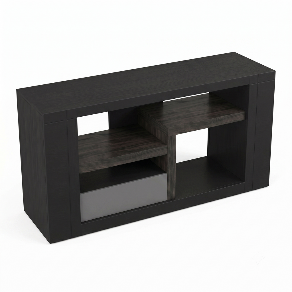 Mesa de TV Moderno Kenia Organizador con Repisas Color Negro 1000014039