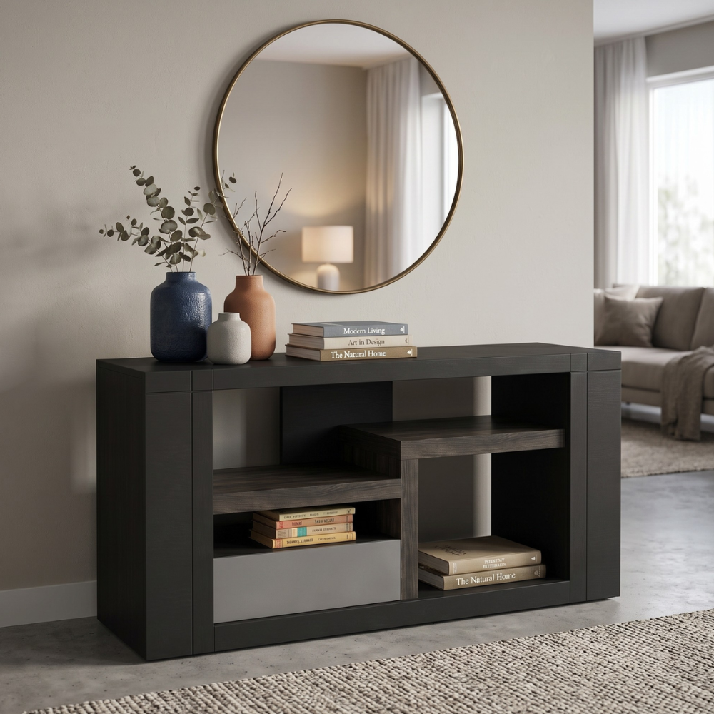 Mesa de TV Moderno Kenia Organizador con Repisas Color Negro 1000014039