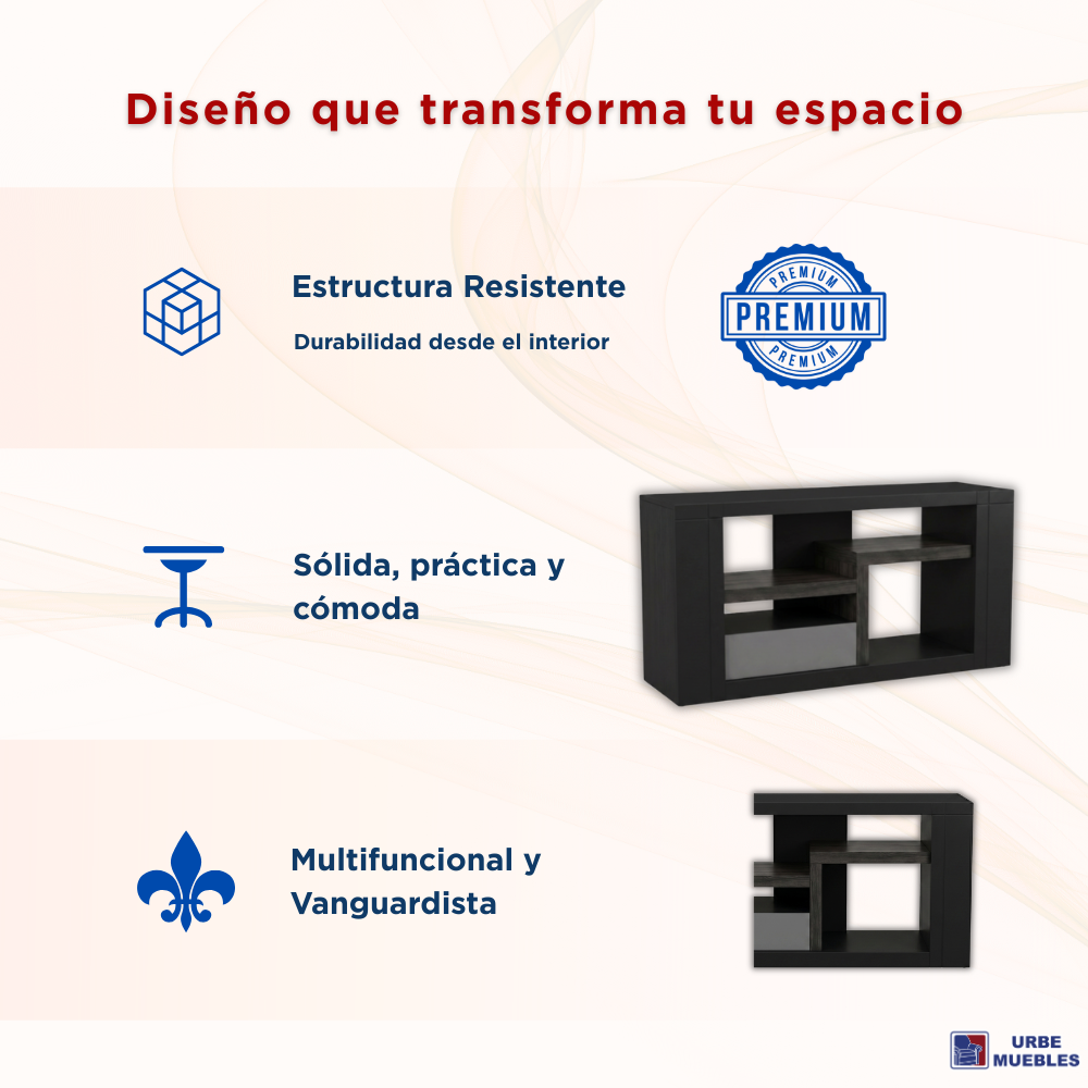Mesa de TV Moderno Kenia Organizador con Repisas Color Negro 1000014039
