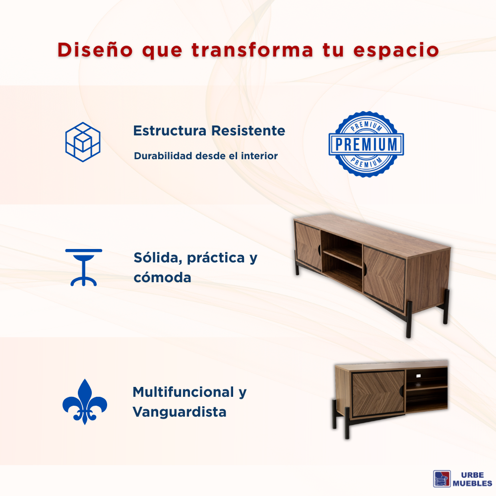 Mesa de TV Argelia Minimalista 1.80m con Puertas Color Beige