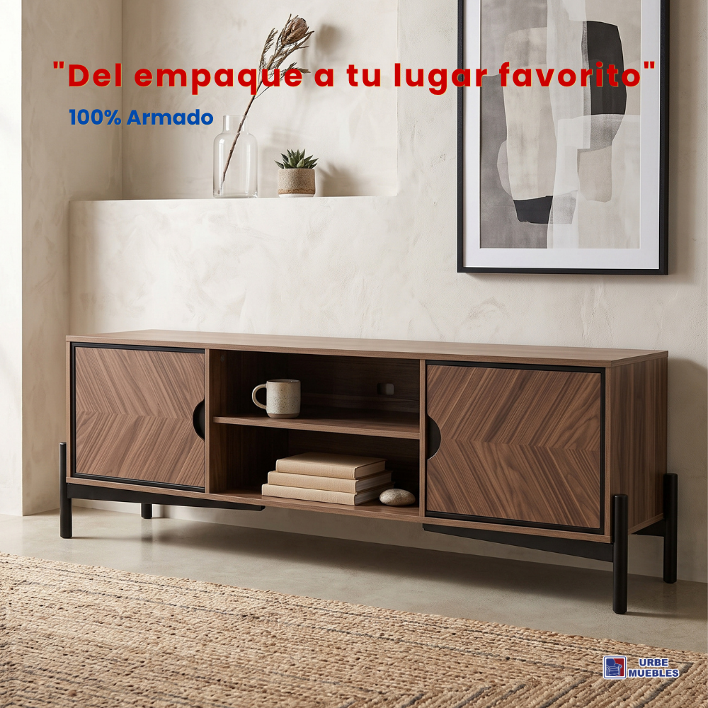 Mesa de TV Argelia Minimalista 1.80m con Puertas Color Beige