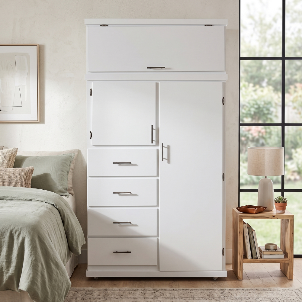 Ropero Grecia 1.20m 4 Cajones 5 Puertas Color Blanco