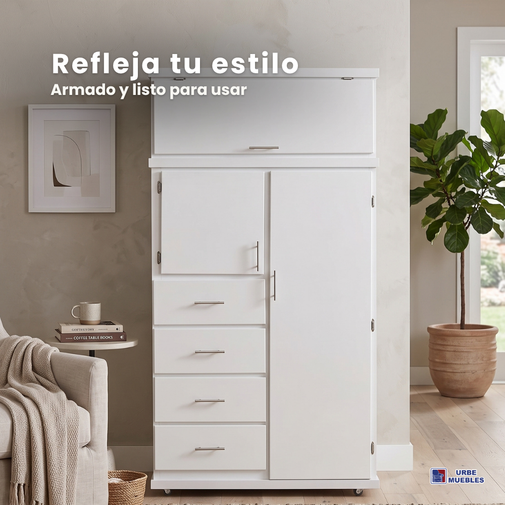 Ropero Grecia 1.20m 4 Cajones 5 Puertas Color Blanco