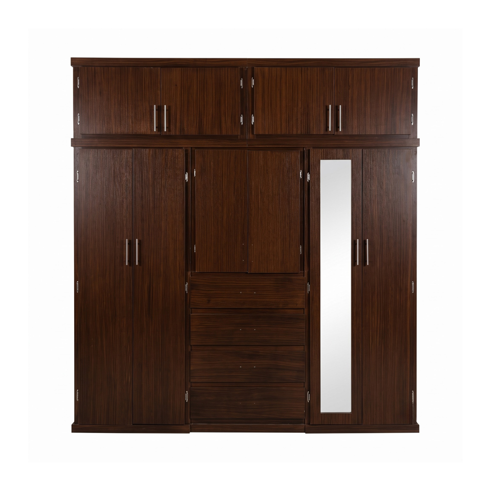 Ropero Madrid 2.40m con Cajones y Espejo Color Chocolate 1000018510