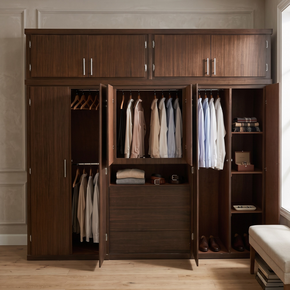 Ropero Madrid 2.40m con Cajones y Espejo Color Chocolate 1000018510
