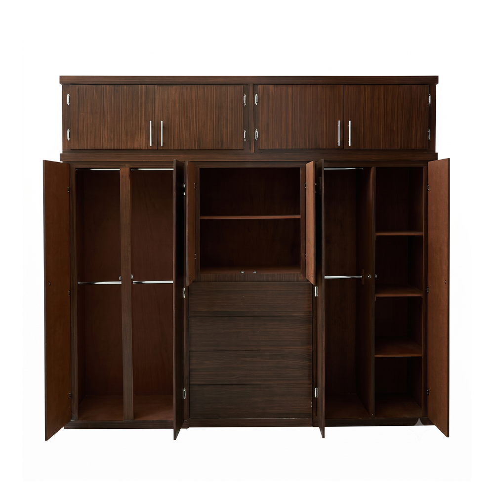 Ropero Madrid 2.40m con Cajones y Espejo Color Chocolate 1000018510