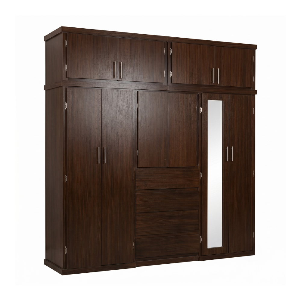 Ropero Madrid 2.40m con Cajones y Espejo Color Chocolate 1000018510
