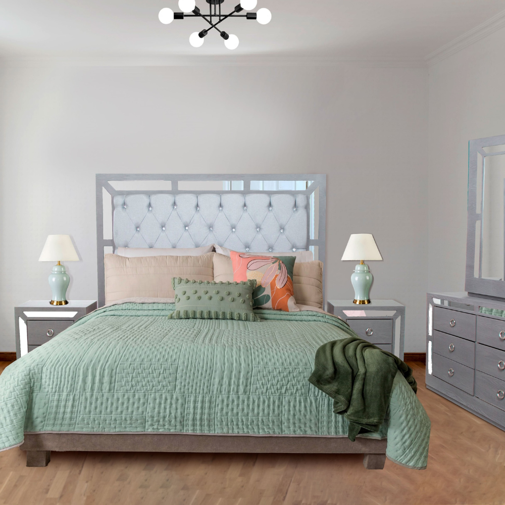 Recámara Completa King Size Emma 4 Piezas Color Gris 1000019258