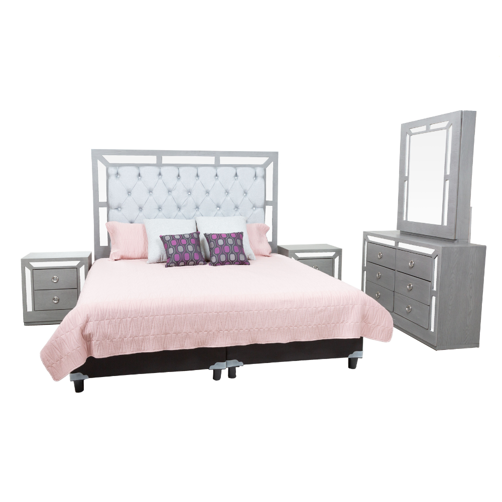 Recámara Completa King Size Emma 4 Piezas Color Gris 1000019258