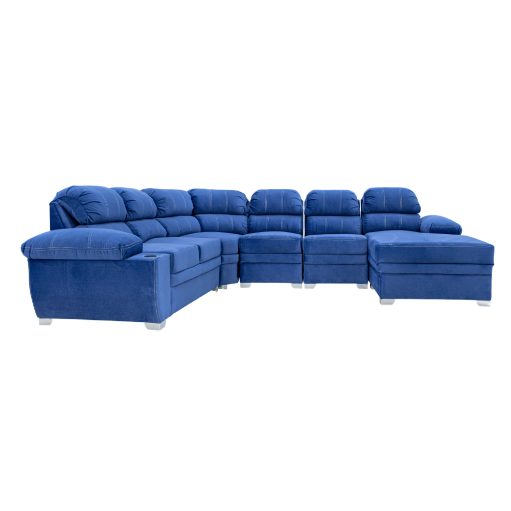 Sala Completa Esquinera Monarca 6 Plazas Con Chaise Longue Color Azul 1000020079