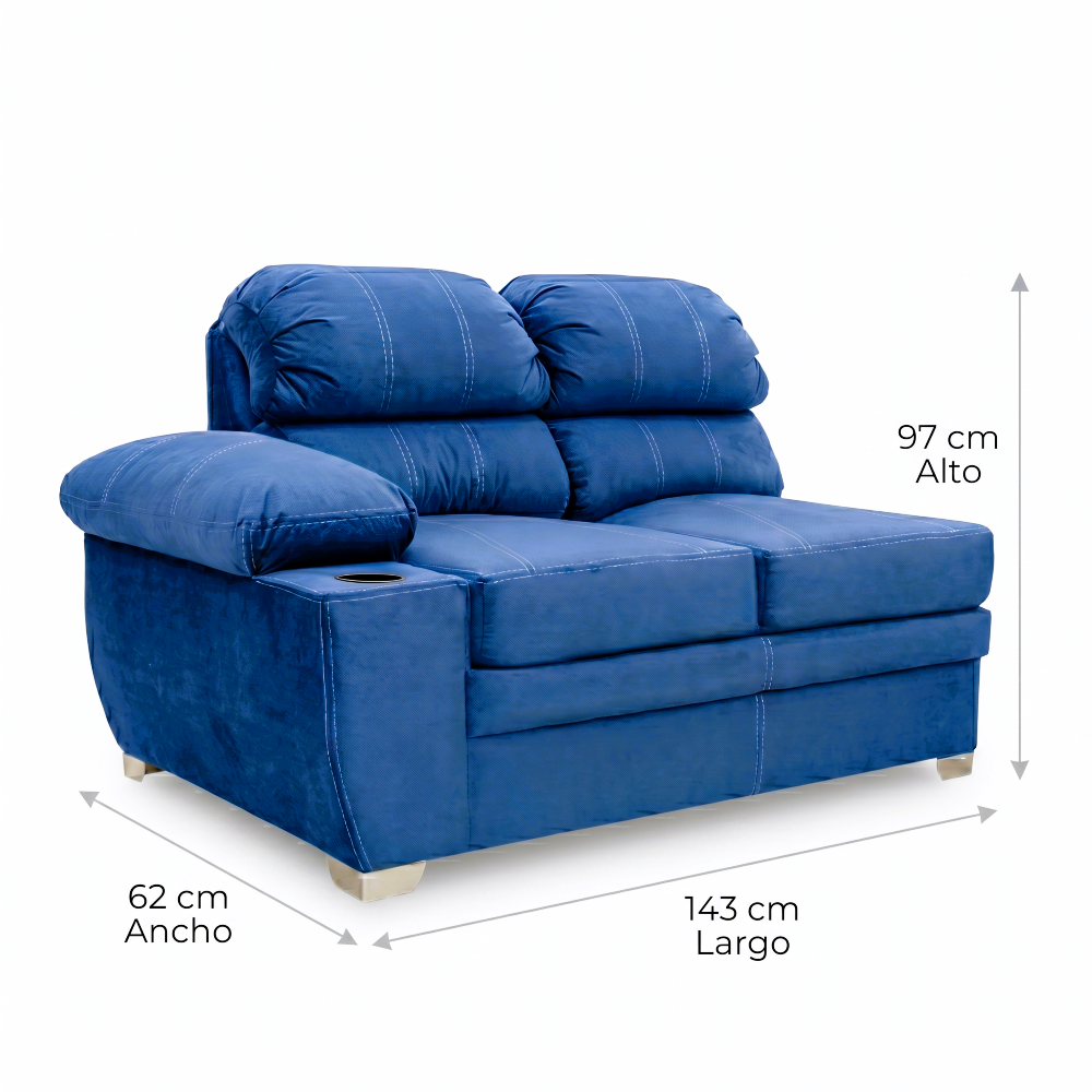 Sala Completa Esquinera Monarca 6 Plazas Con Chaise Longue Color Azul 1000020079