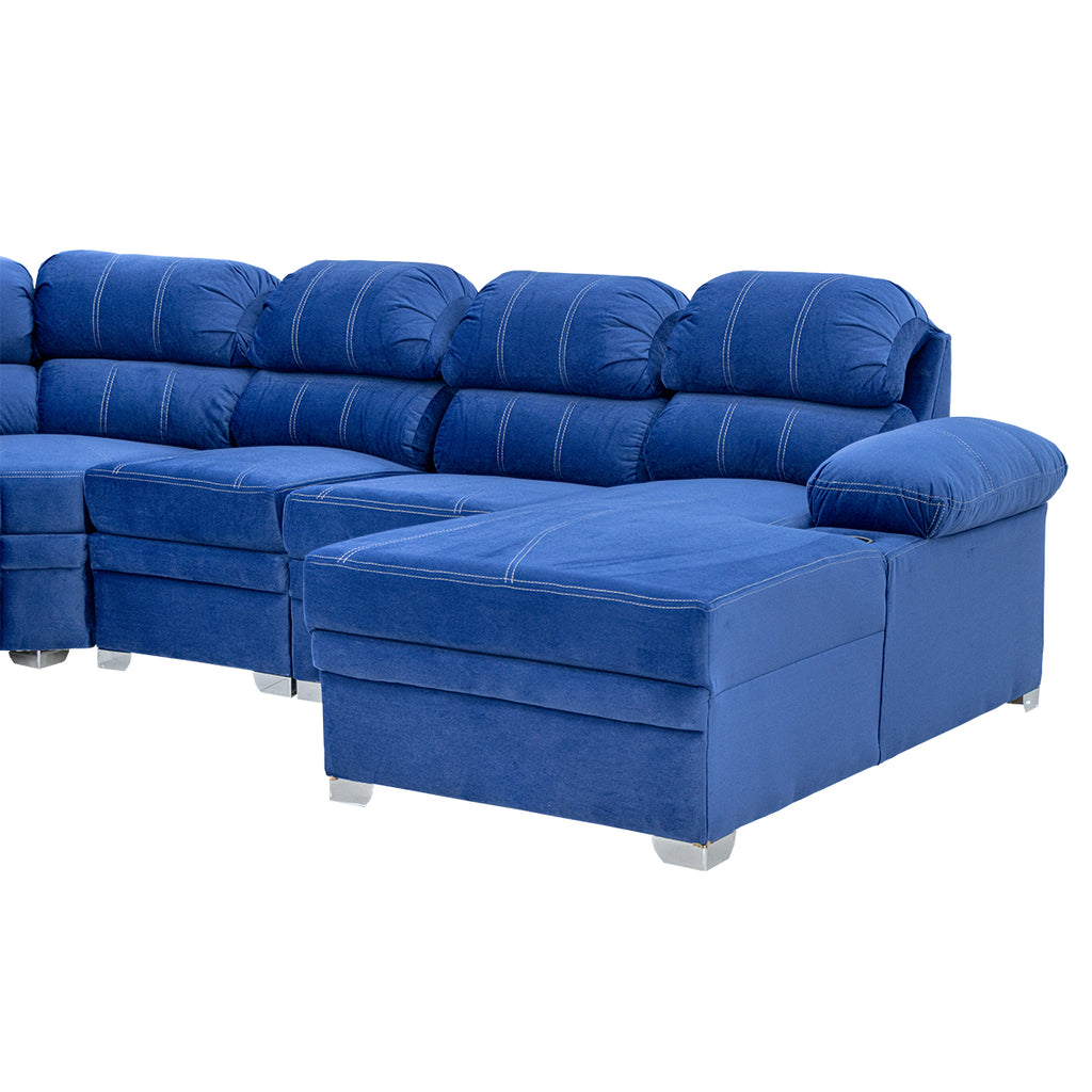 Sala Completa Esquinera Monarca 6 Plazas Con Chaise Longue Color Azul 1000020079