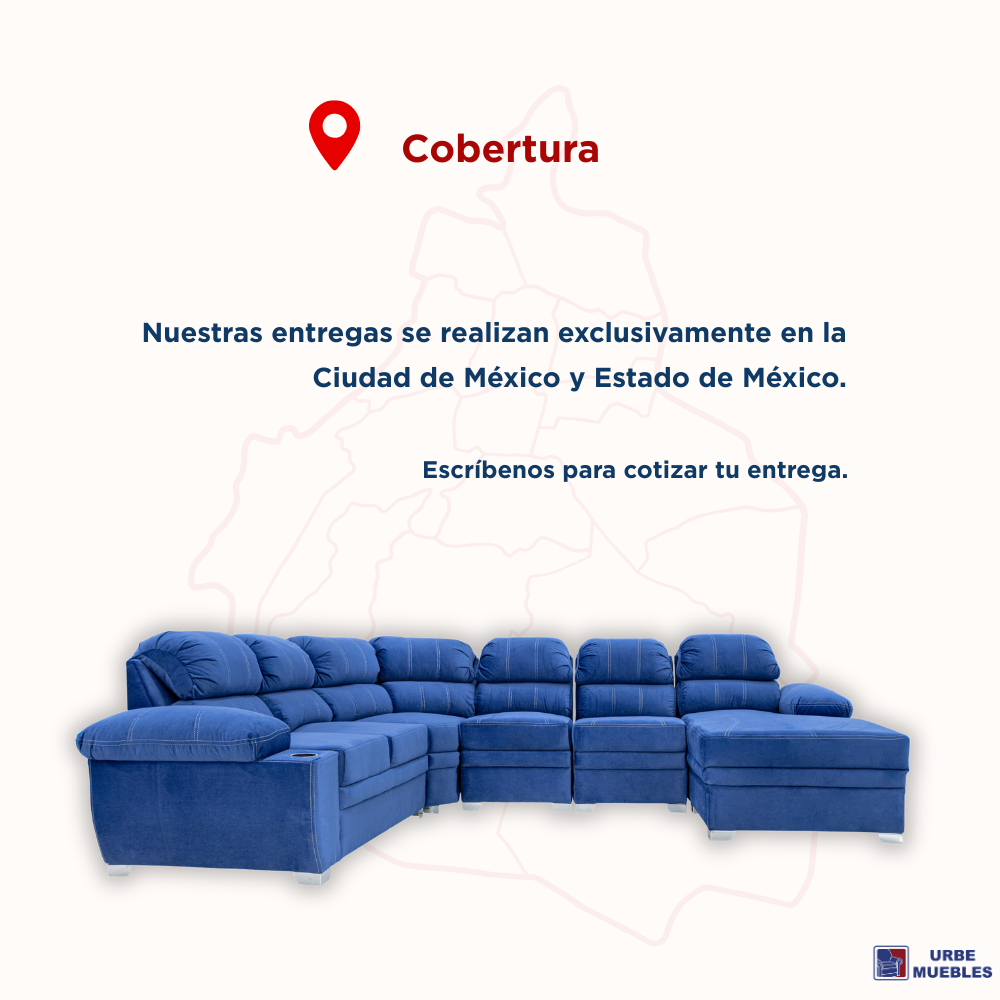 Sala Completa Esquinera Monarca 6 Plazas Con Chaise Longue Color Azul 1000020079