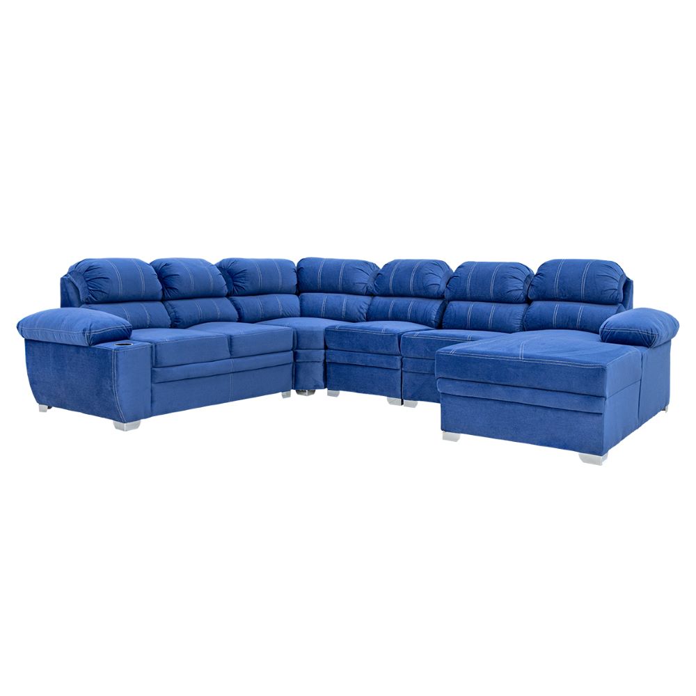 Sala Completa Esquinera Monarca 6 Plazas Con Chaise Longue Color Azul 1000020079