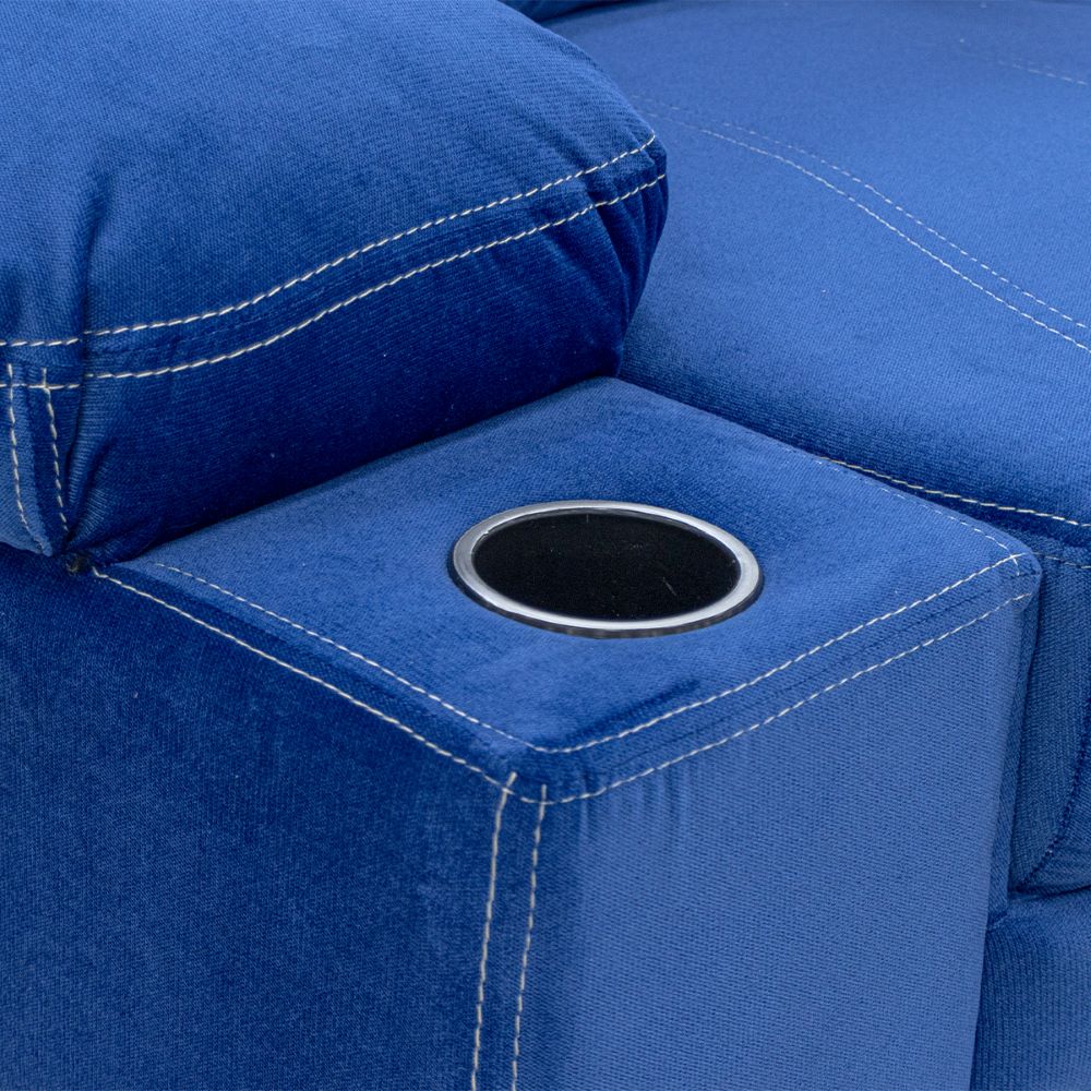 Sala Completa Esquinera Monarca 6 Plazas Con Chaise Longue Color Azul 1000020079
