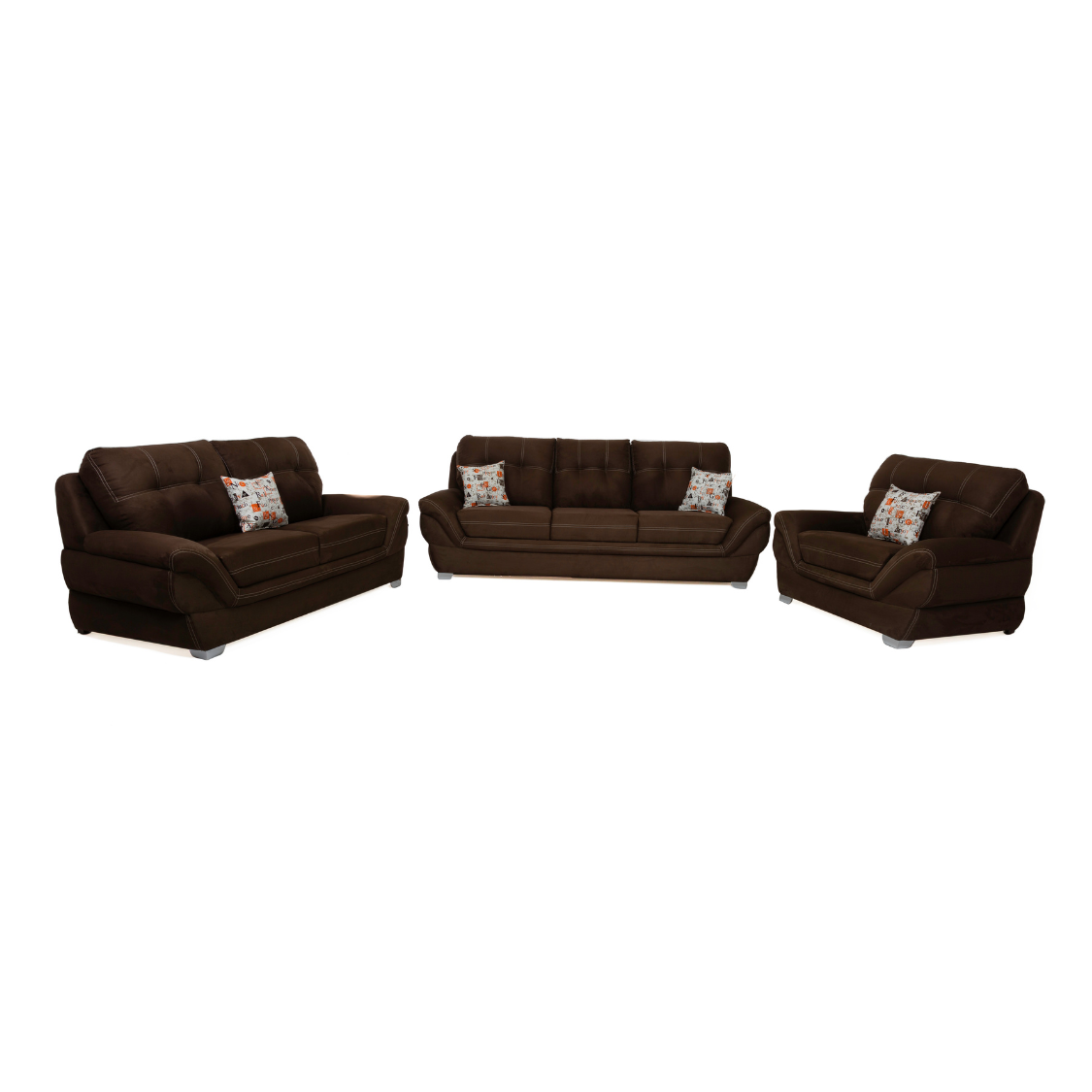 Sala Completa Britania 3 Piezas (3-2-1) Tapizada Cojines Color Chocolate 1000020209