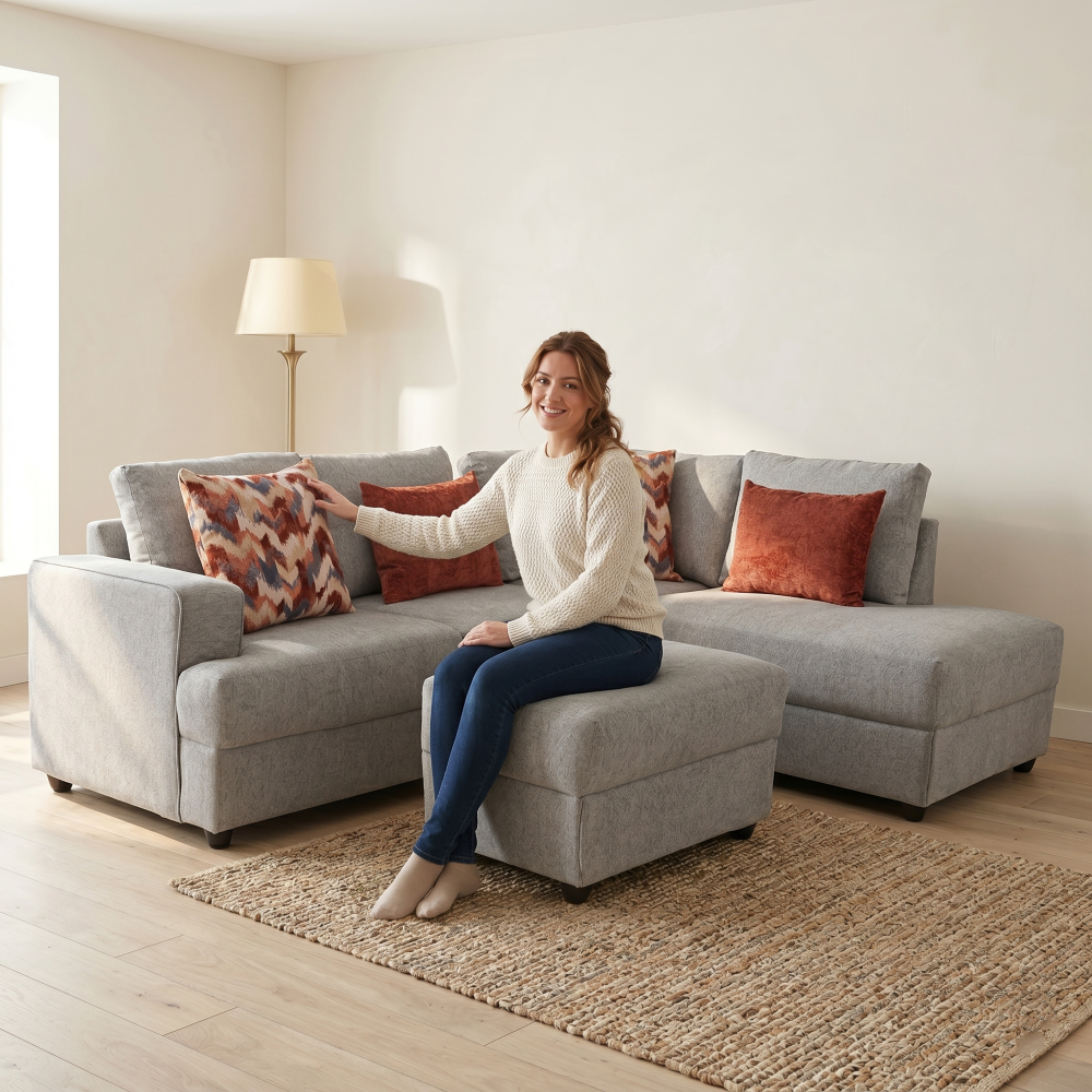 Sala Modular Adela Chaise Longue y Taburete 4 Piezas Color Gris 1000020432