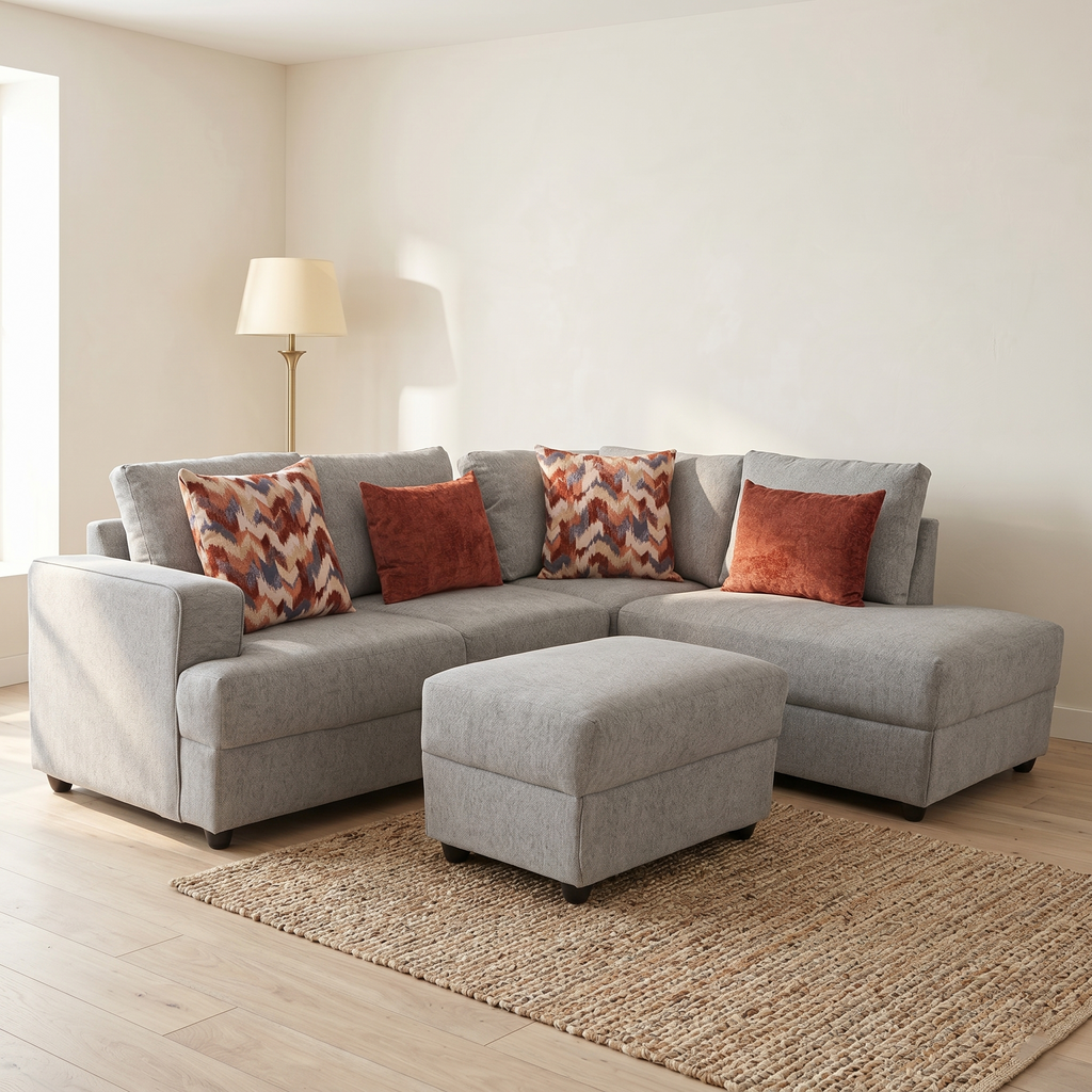 Sala Modular Adela Chaise Longue y Taburete 4 Piezas Color Gris 1000020432