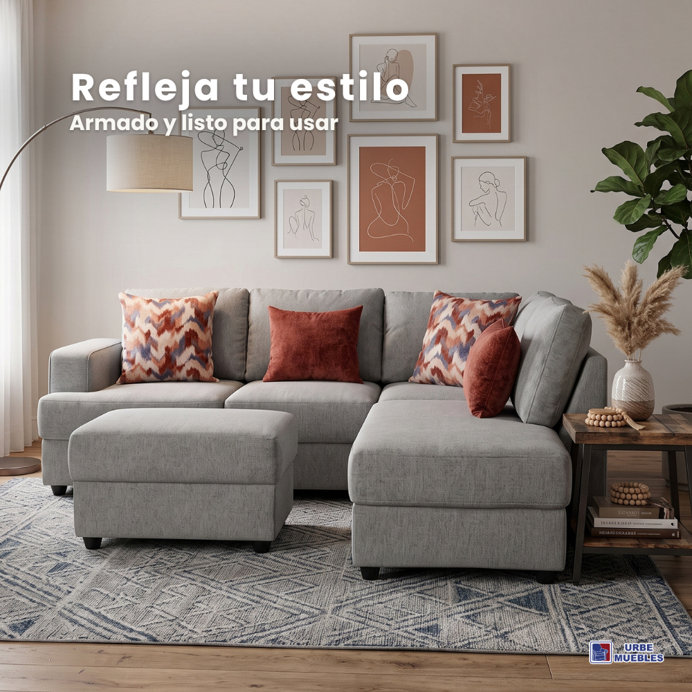 Sala Modular Adela Chaise Longue y Taburete 4 Piezas Color Gris