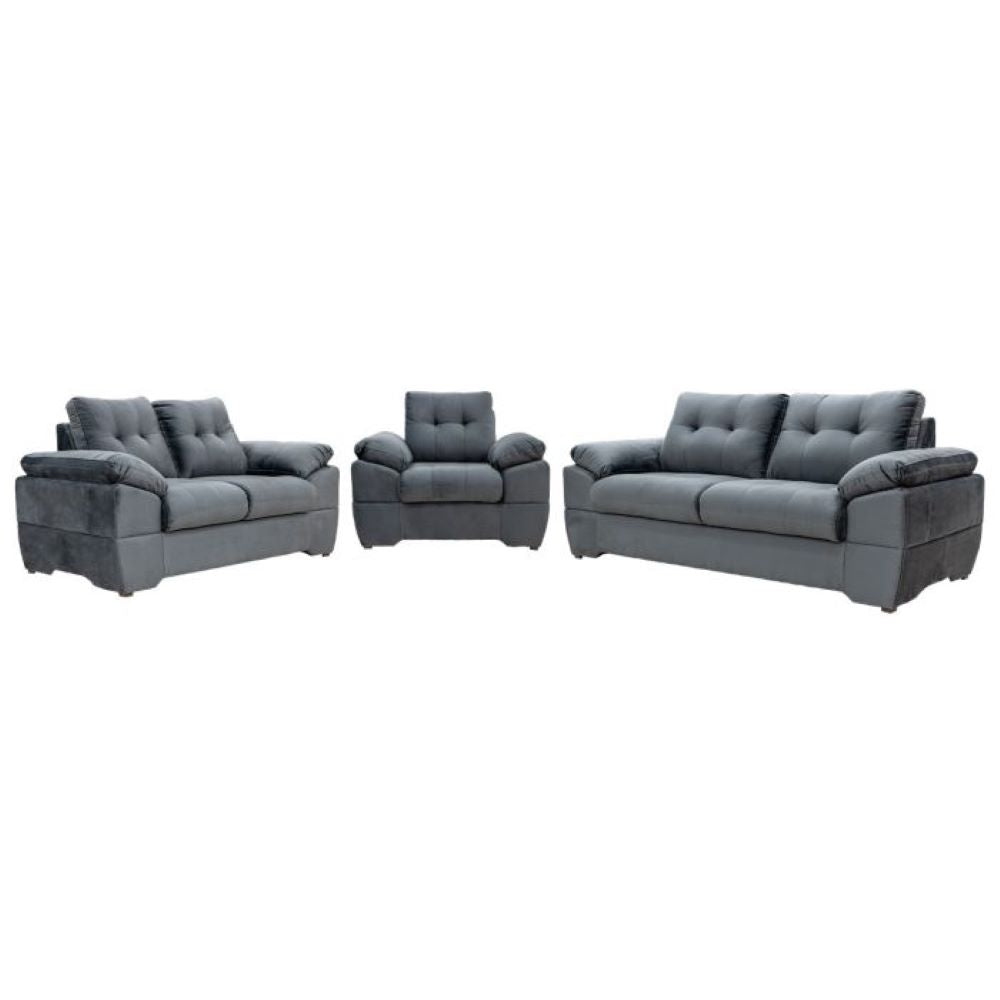 Sala Completa Genova 3 Piezas Terciopelo Color Gris 1000020473GR