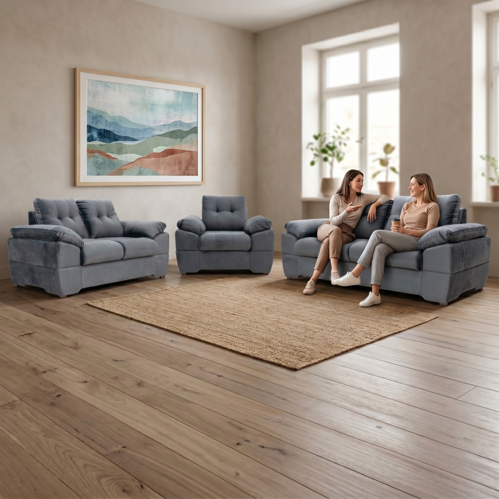 Sala Completa Genova 3 Piezas Terciopelo Color Gris 1000020473GR
