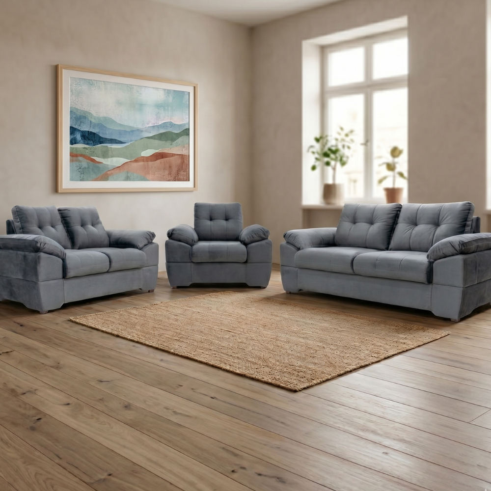 Sala Completa Genova 3 Piezas Terciopelo Color Gris 1000020473GR