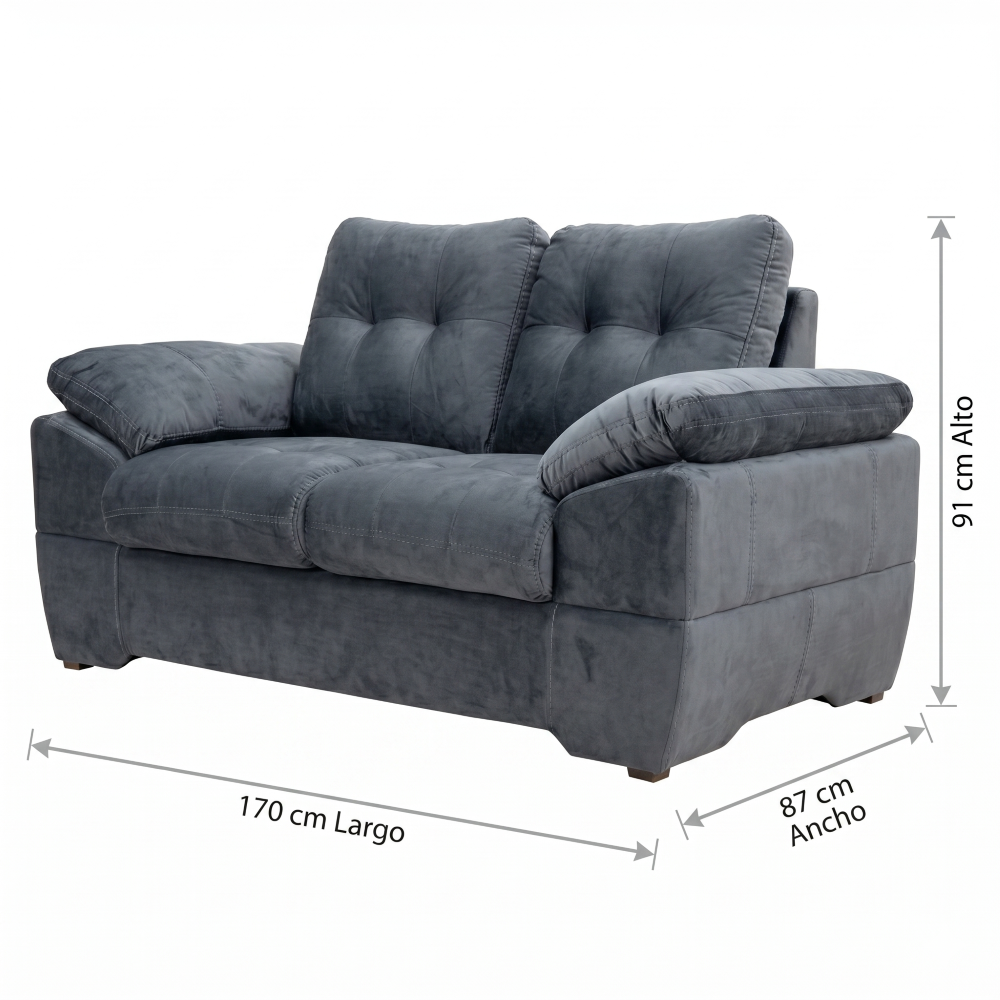 Sala Completa Genova 3 Piezas Terciopelo Color Gris 1000020473GR
