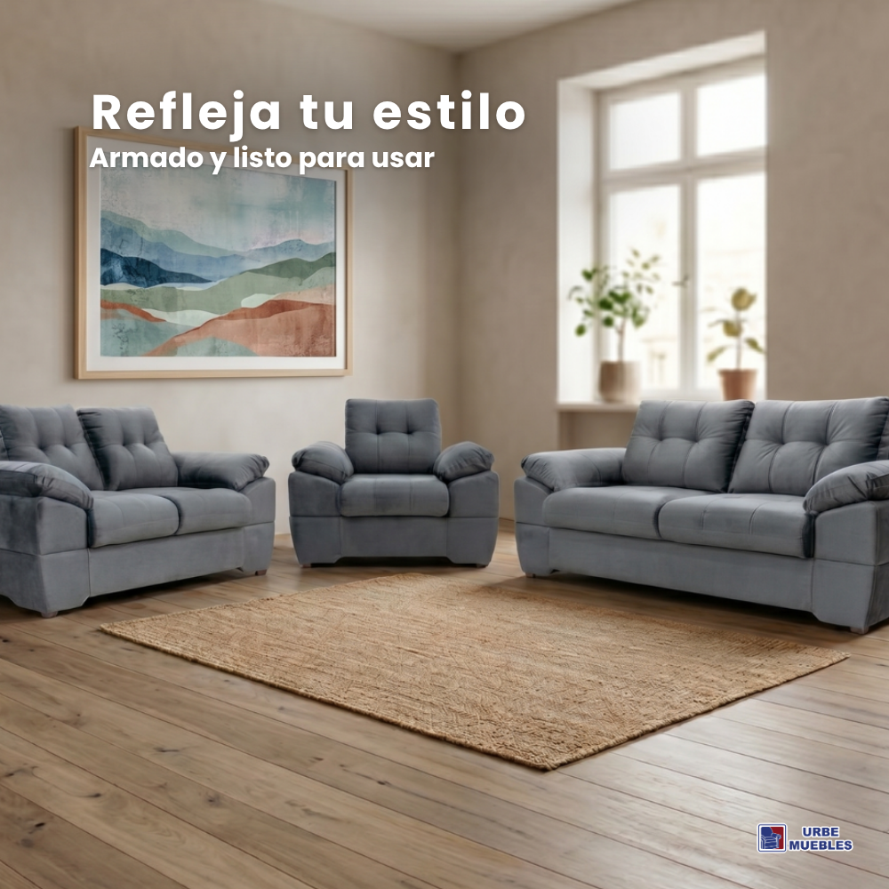 Sala Completa Genova 3 Piezas Terciopelo Color Gris 1000020473GR