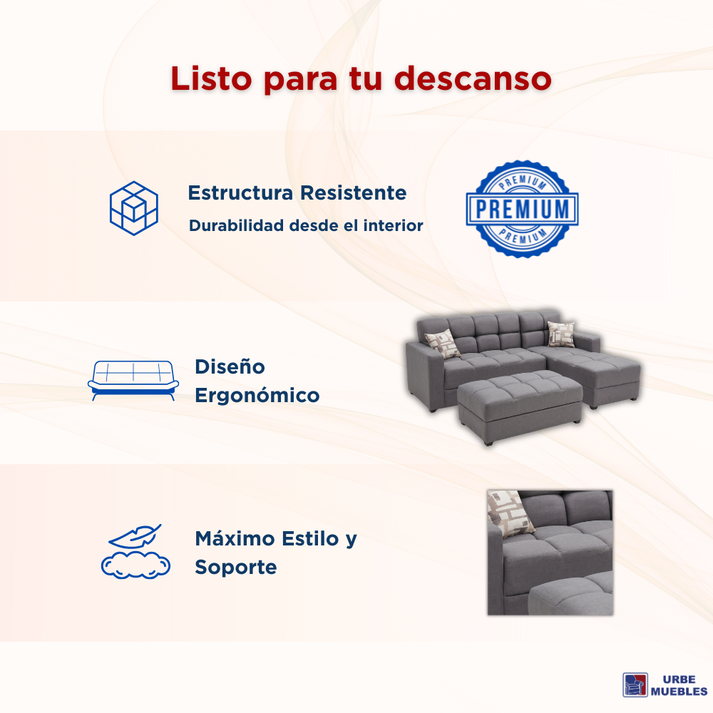 Sala Modular Andorra con Chaise Longue y Taburete Color Gris 1000020869