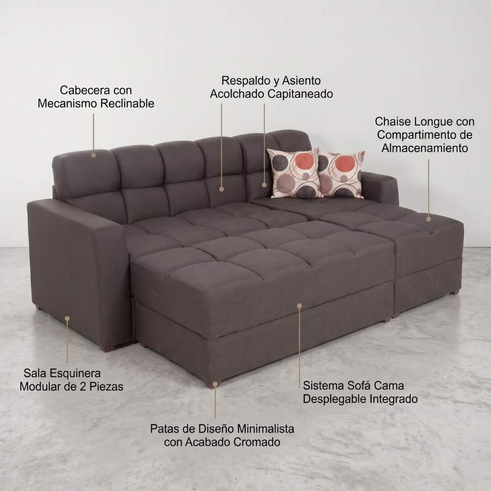 Sala Modular Andorra con Chaise Longue y Taburete Color Café 1000020869