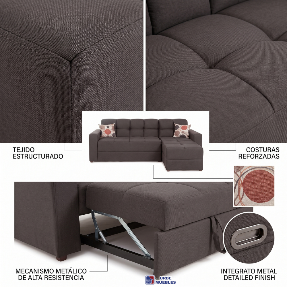 Sala Modular Andorra con Chaise Longue y Taburete Color Café