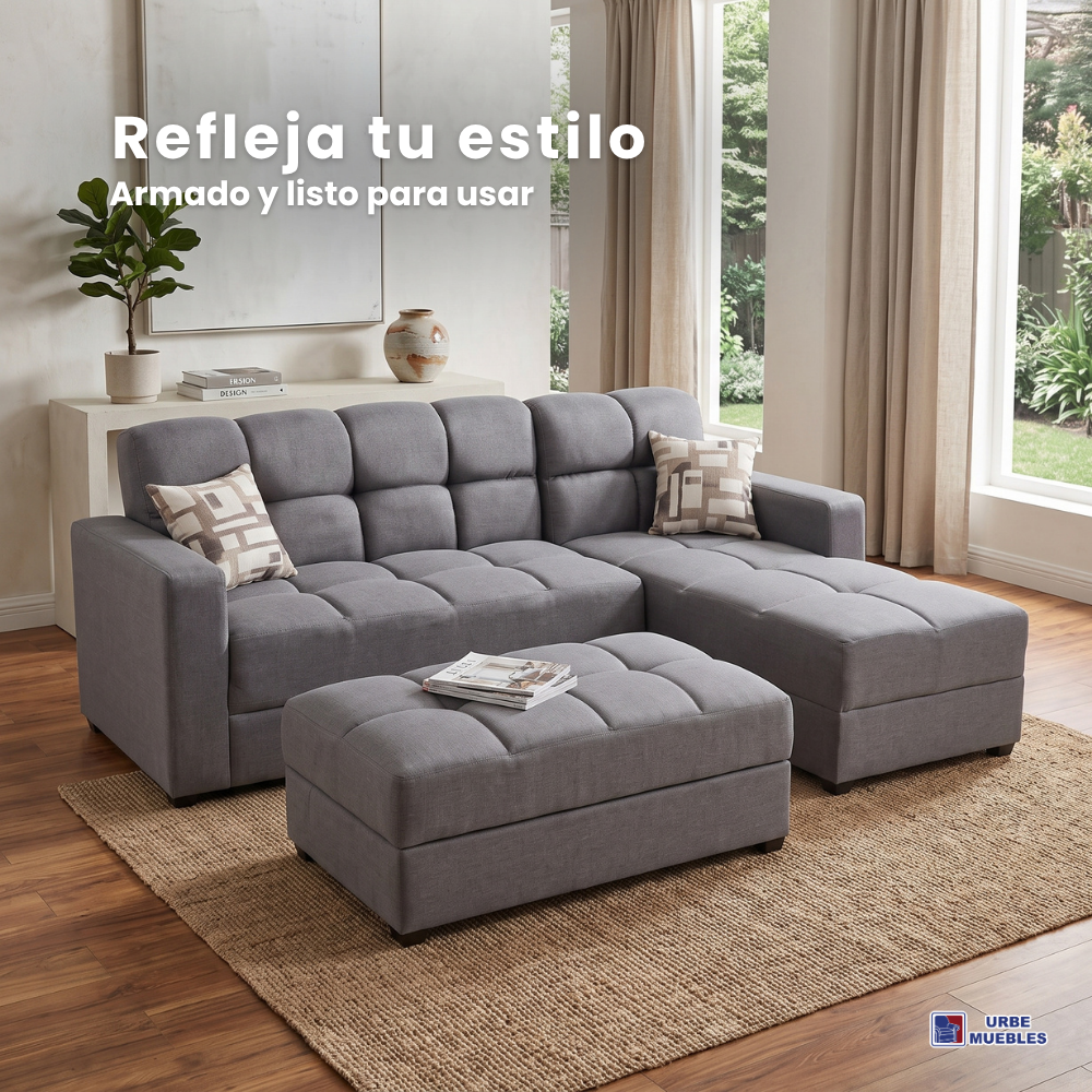 Sala Modular Andorra con Chaise Longue y Taburete Color Gris