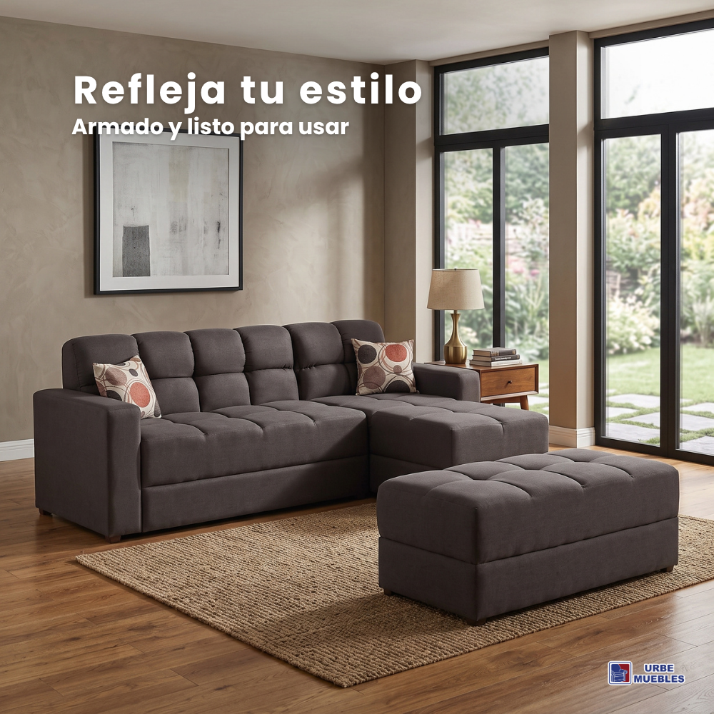 Sala Modular Andorra con Chaise Longue y Taburete Color Café
