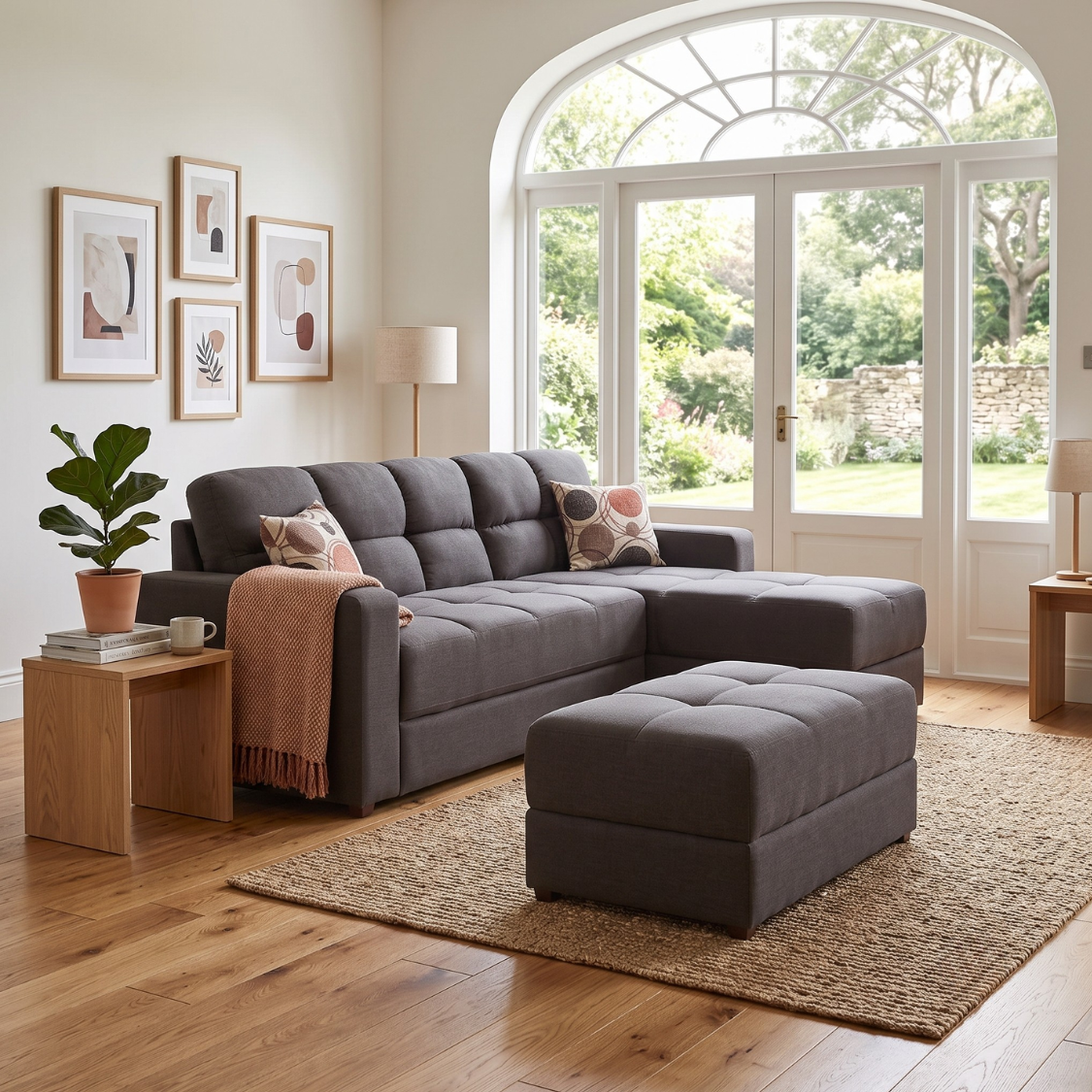 Sala Modular Andorra con Chaise Longue y Taburete Color Café 1000020869
