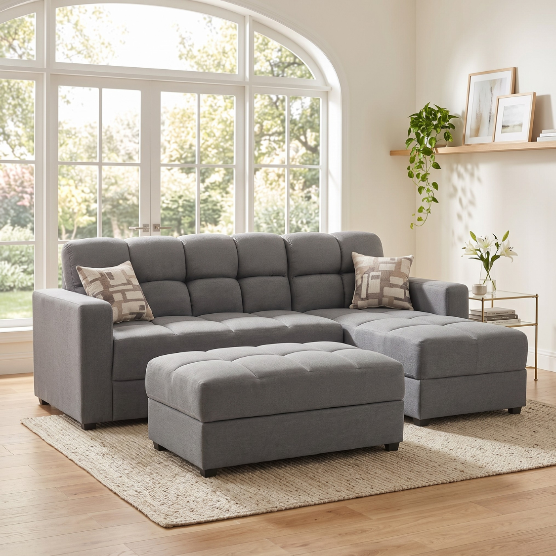 Sala Modular Andorra con Chaise Longue y Taburete Color Gris 1000020869