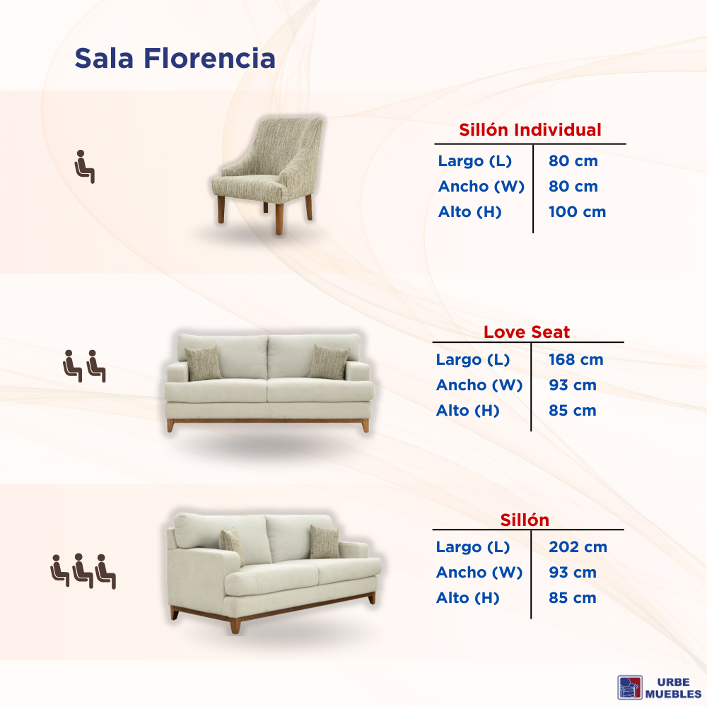 Sala Completa Florencia (3-2-1) 3 Piezas Sofa Love Seat y Sillon Arena 1000020872