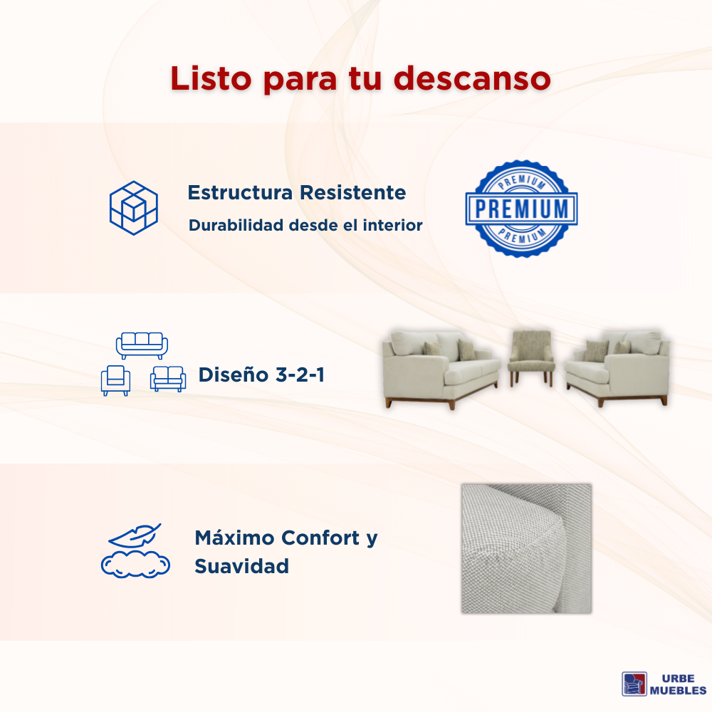 Sala Completa Florencia (3-2-1) 3 Piezas Sofa Love Seat y Sillon Arena 1000020872