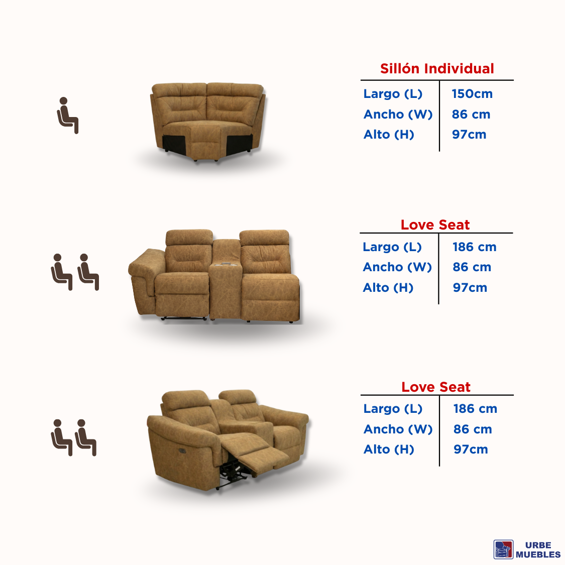 Sala Modular Esquinera Reclinable Madrid 6 Plazas Colo Camel