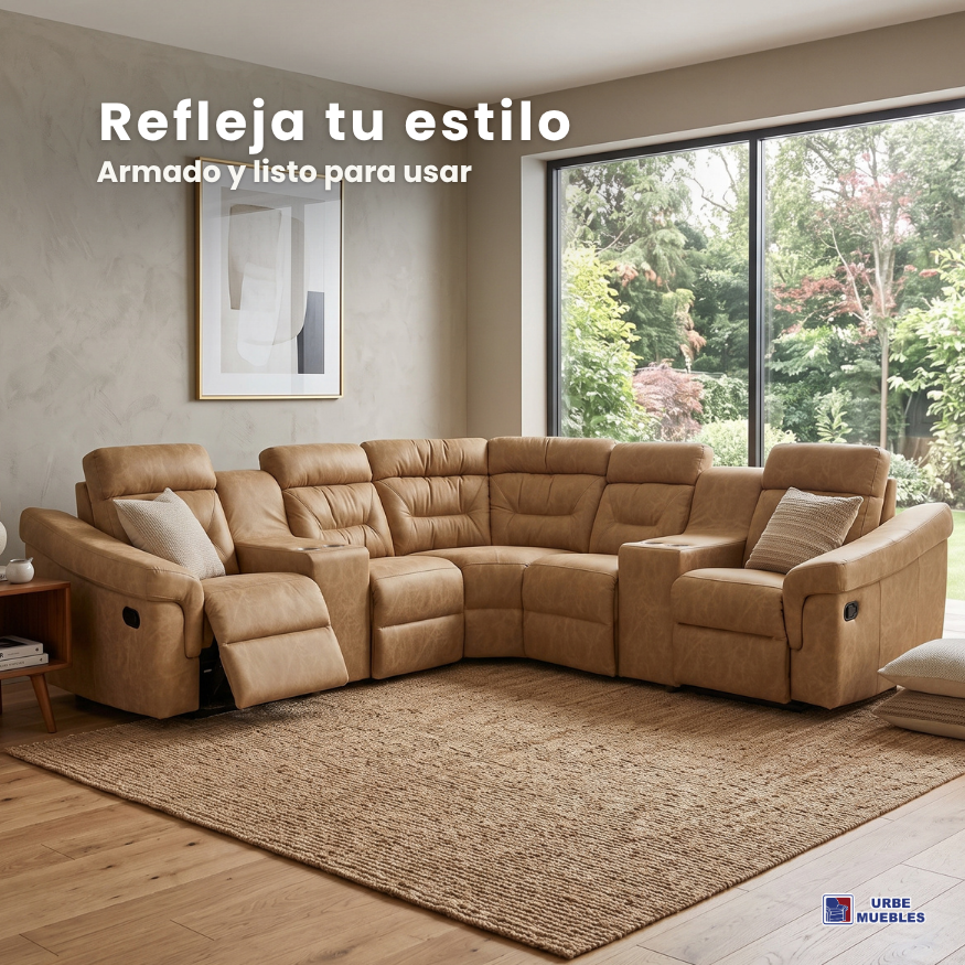 Sala Modular Esquinera Reclinable Madrid 6 Plazas Colo Camel