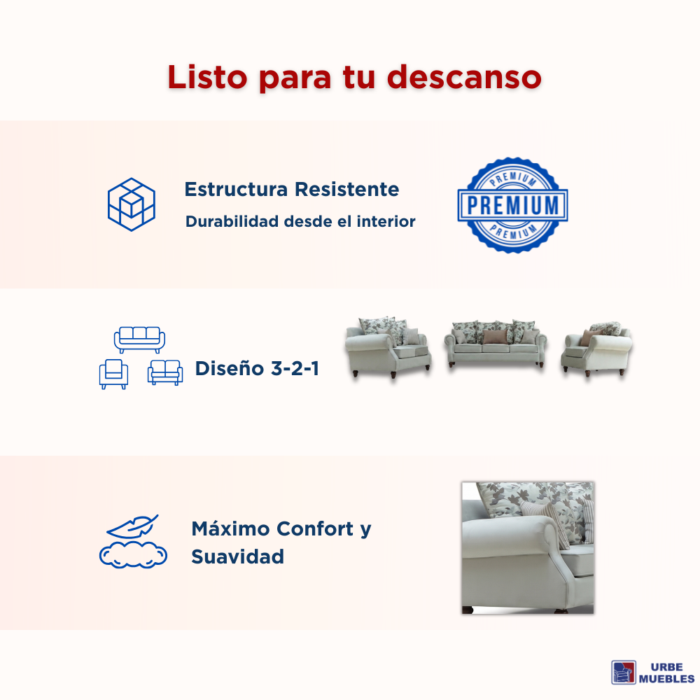 Sala Completa Alexa 3-2-1 Con Cojines Decorativos Color Arena 1000021513