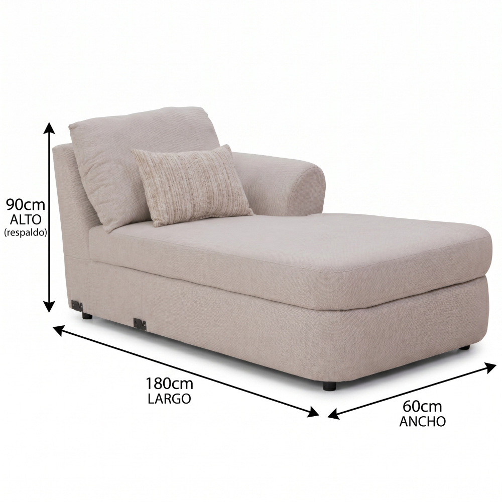 Sala Modular Creta 2 Piezas Con Chaise Longue con Cojines Color Beige 1000021517
