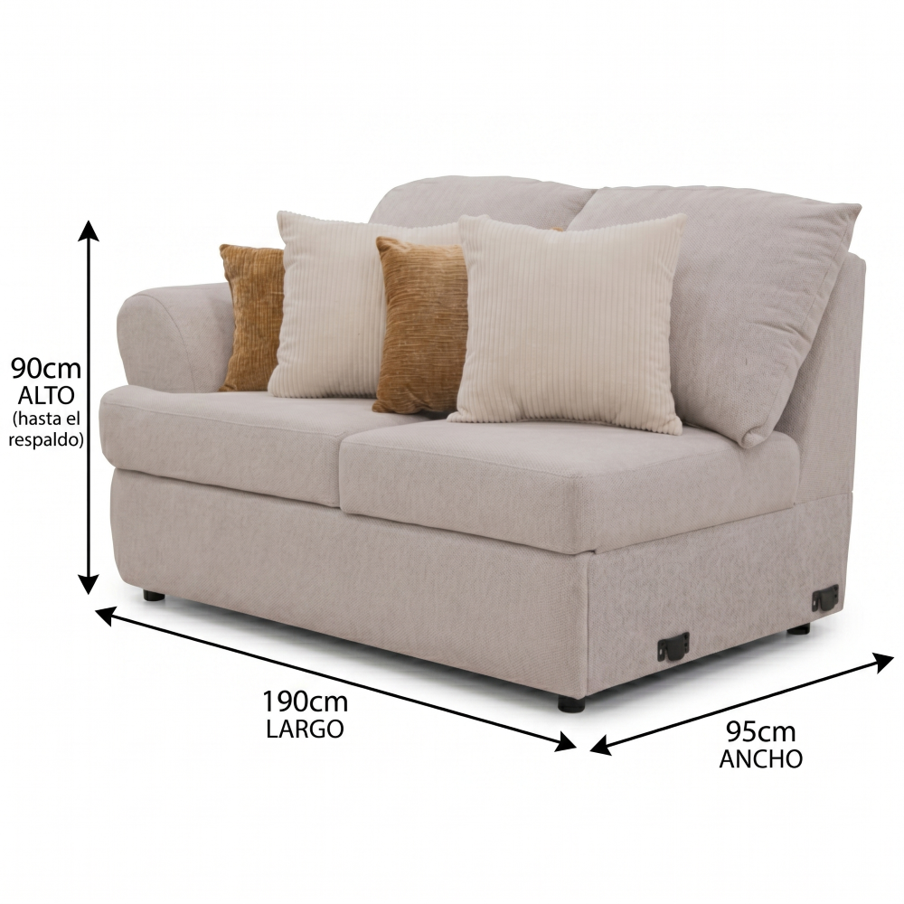 Sala Modular Creta 2 Piezas Con Chaise Longue con Cojines Color Beige 1000021517